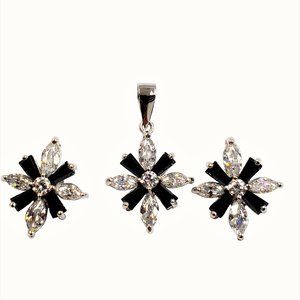 Sterling Silver w/ Cubic Zirconia & Blk Stone Set